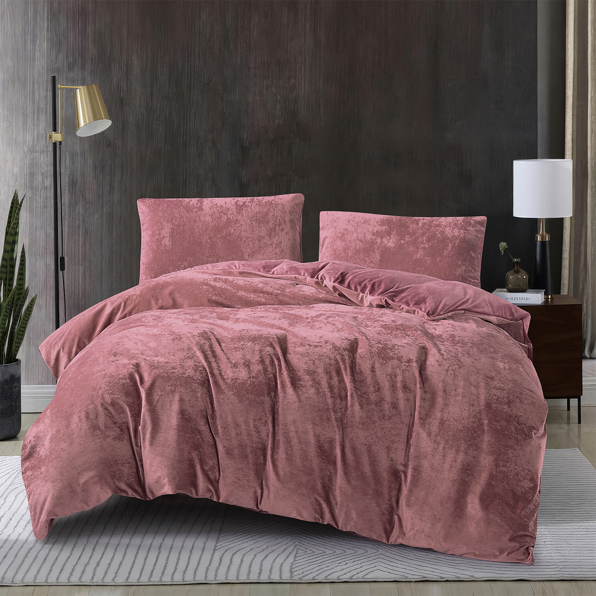 Crushed Velvet 3 Piece Quilt Cover Set - Dusty Pink