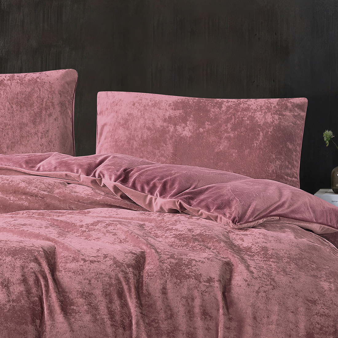 Crushed Velvet 3 Piece Quilt Cover Set - Dusty Pink