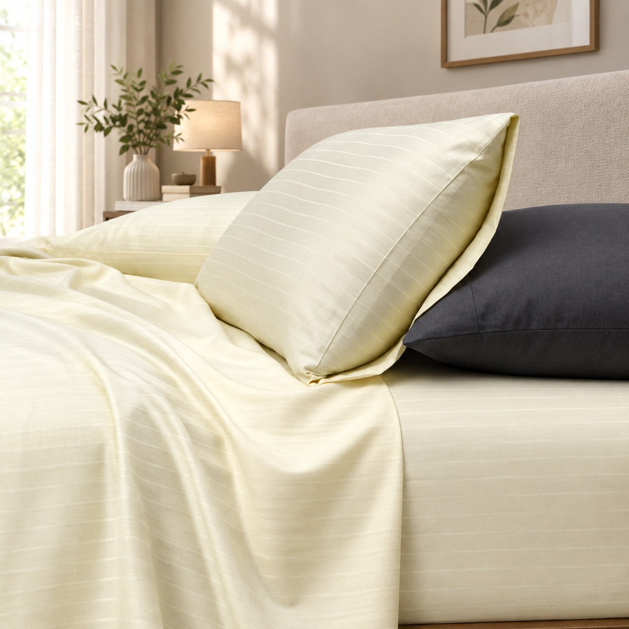 1000TC Pure Cotton Pin Stripe Sheet Set - Ivory