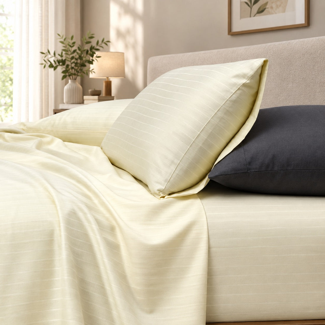 1000TC Pure Cotton Pin Stripe Sheet Set - Ivory