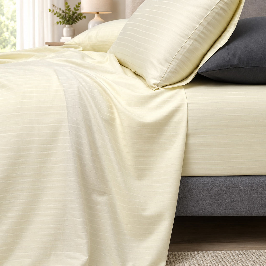 1000TC Pure Cotton Pin Stripe Sheet Set - Ivory