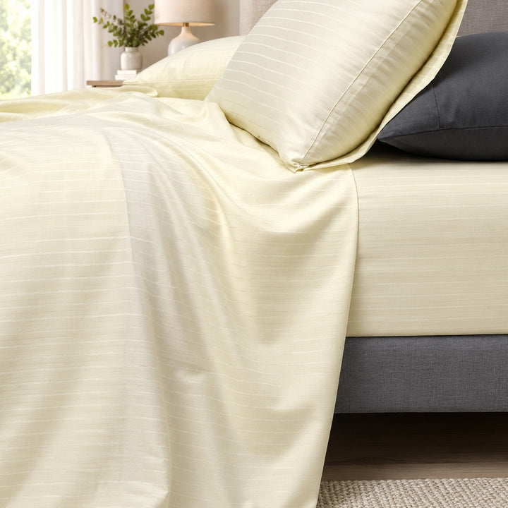 1000TC Pure Cotton Pin Stripe Sheet Set - Ivory