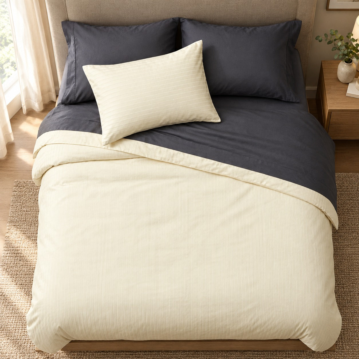 1000TC Pure Cotton Pin Stripe Sheet Set - Ivory