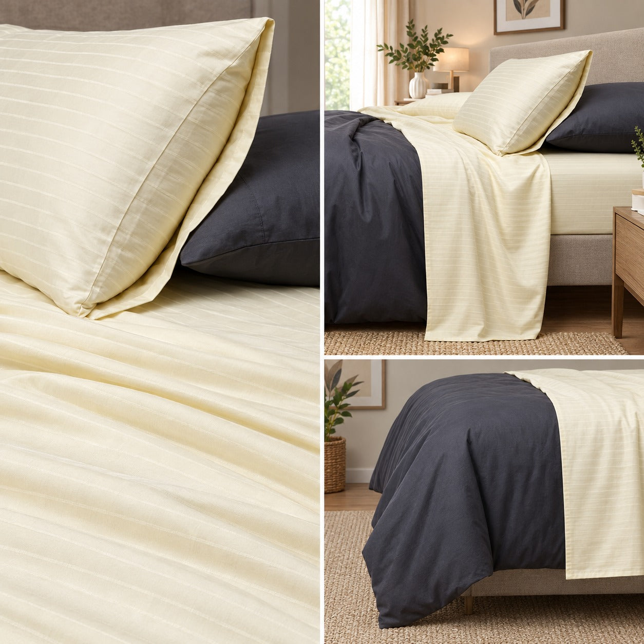 1000TC Pure Cotton Pin Stripe Sheet Set - Ivory