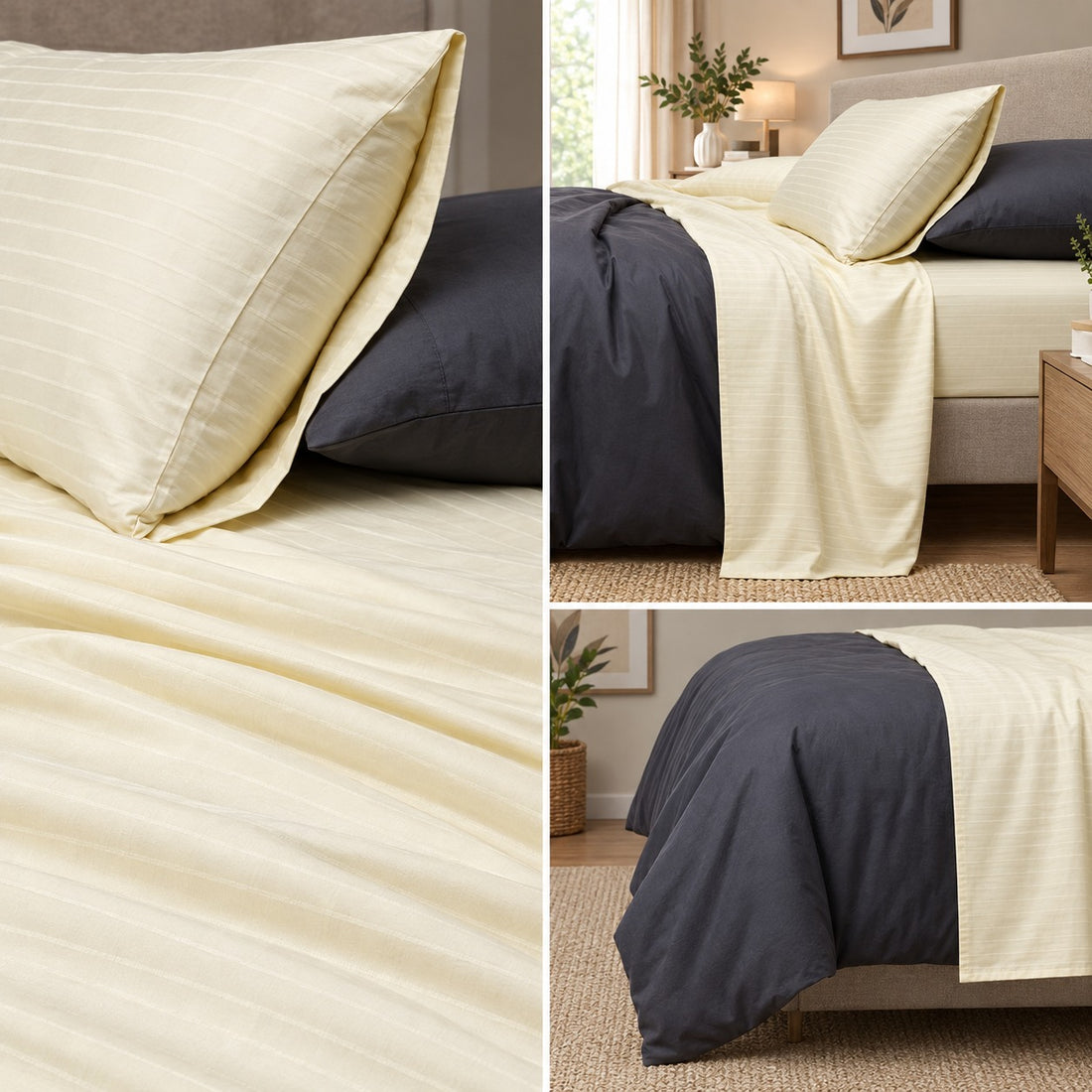 1000TC Pure Cotton Pin Stripe Sheet Set - Ivory