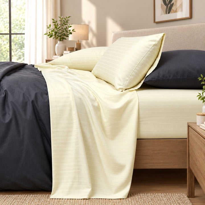 1000TC Pure Cotton Pin Stripe Sheet Set - Ivory