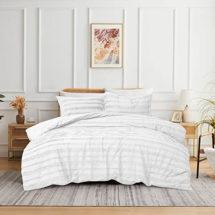 Tufted 3 Pcs Quilt Cover Set - White
