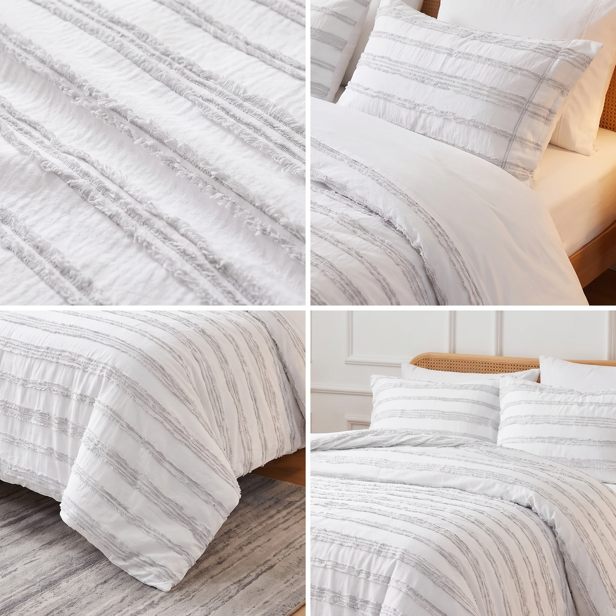 White quilt cover set featuring a soft, elegant tufted pattern.