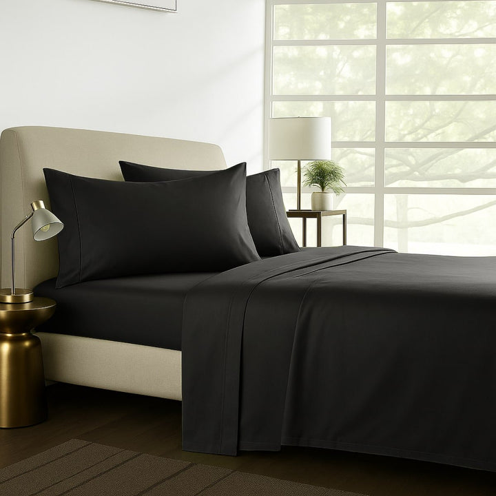 Black cotton sheet set styled