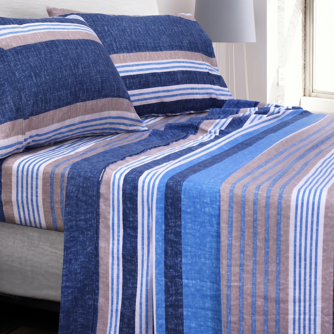 Queen size lumina striped flannelette sheets