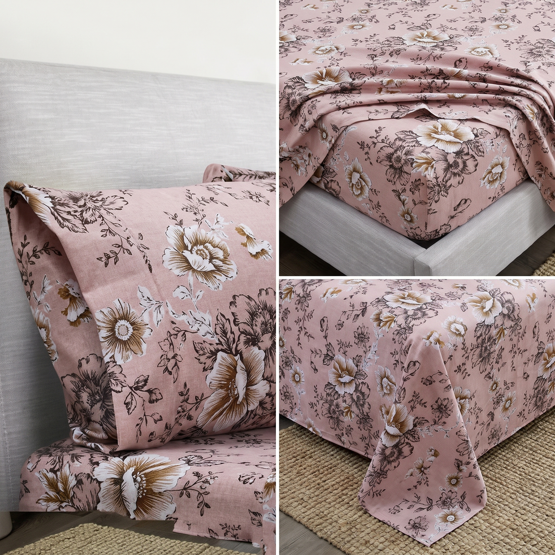 Queen size senor floral flannelette sheets