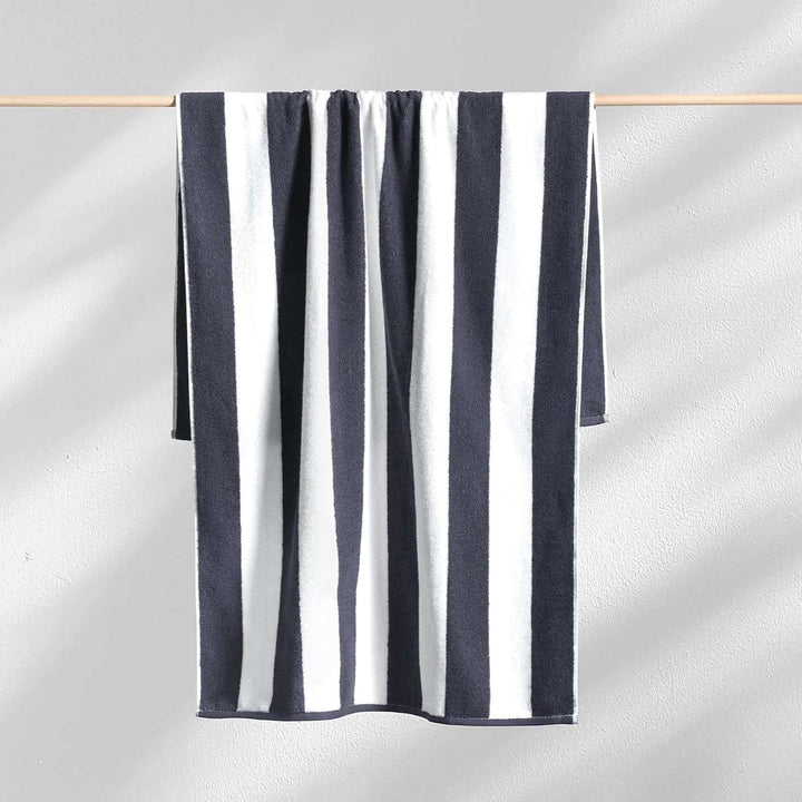 Cabana style charcoal striped beach towel