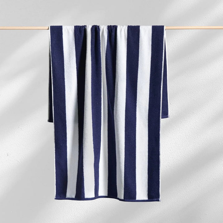 Cabana style navy striped beach towel