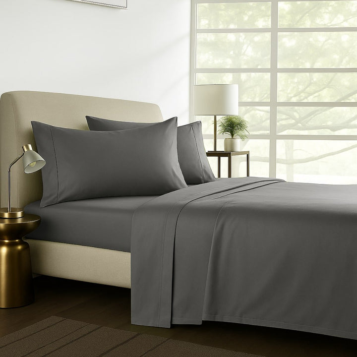 Charcoal cotton sheet set styled