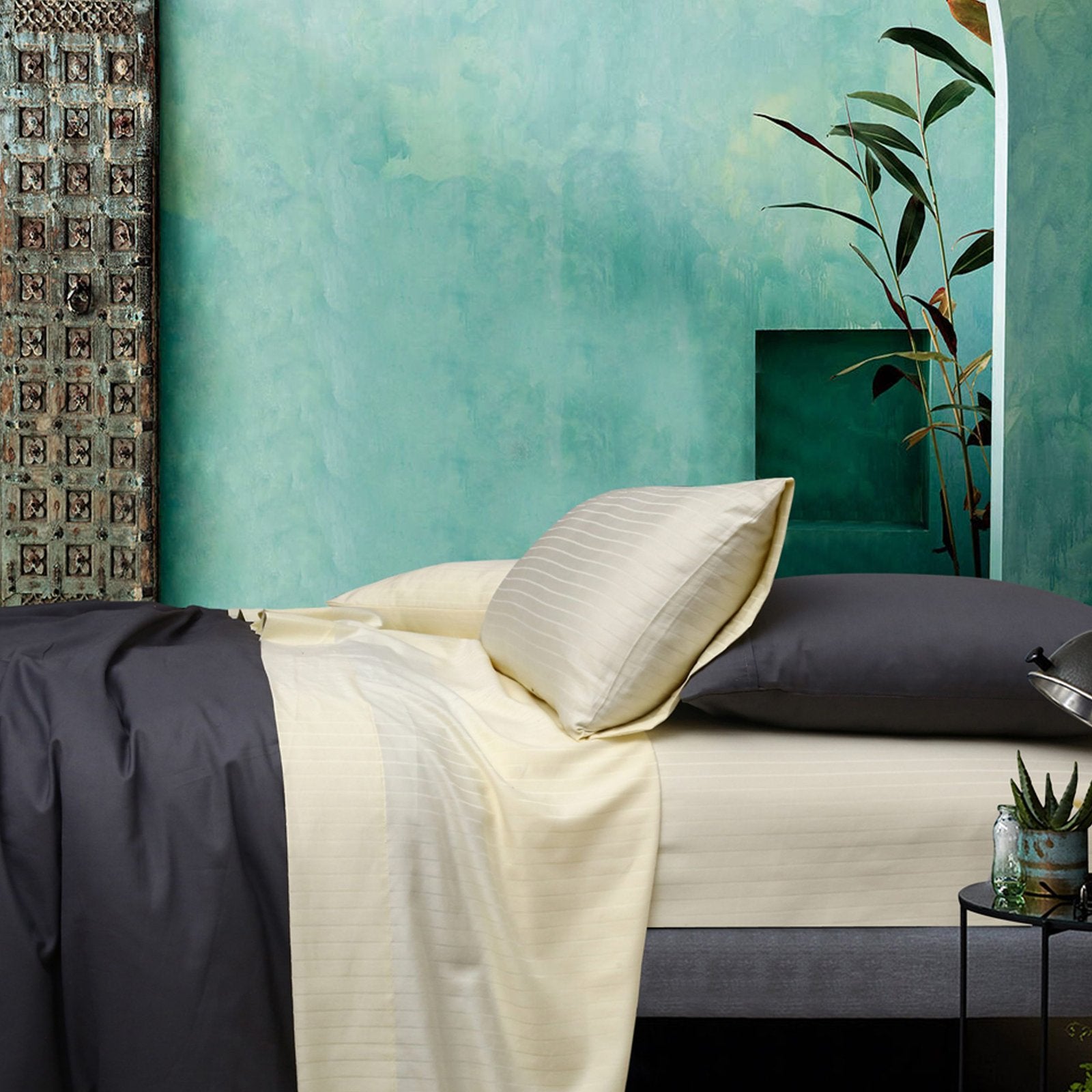 Cotton rich stripe sheet set styled