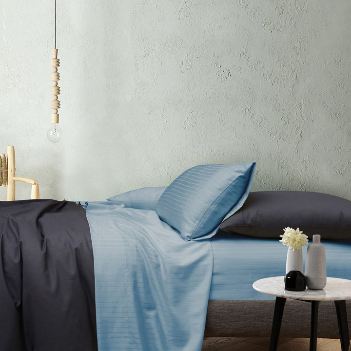 Delphinium stripe sheet set styled