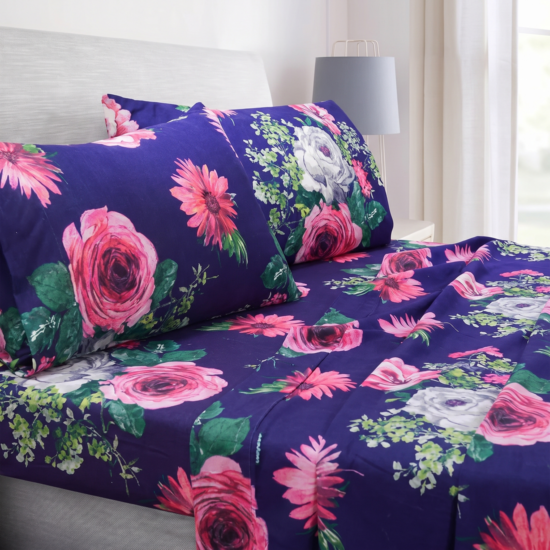 Close-up floral pillowcase fabric pattern