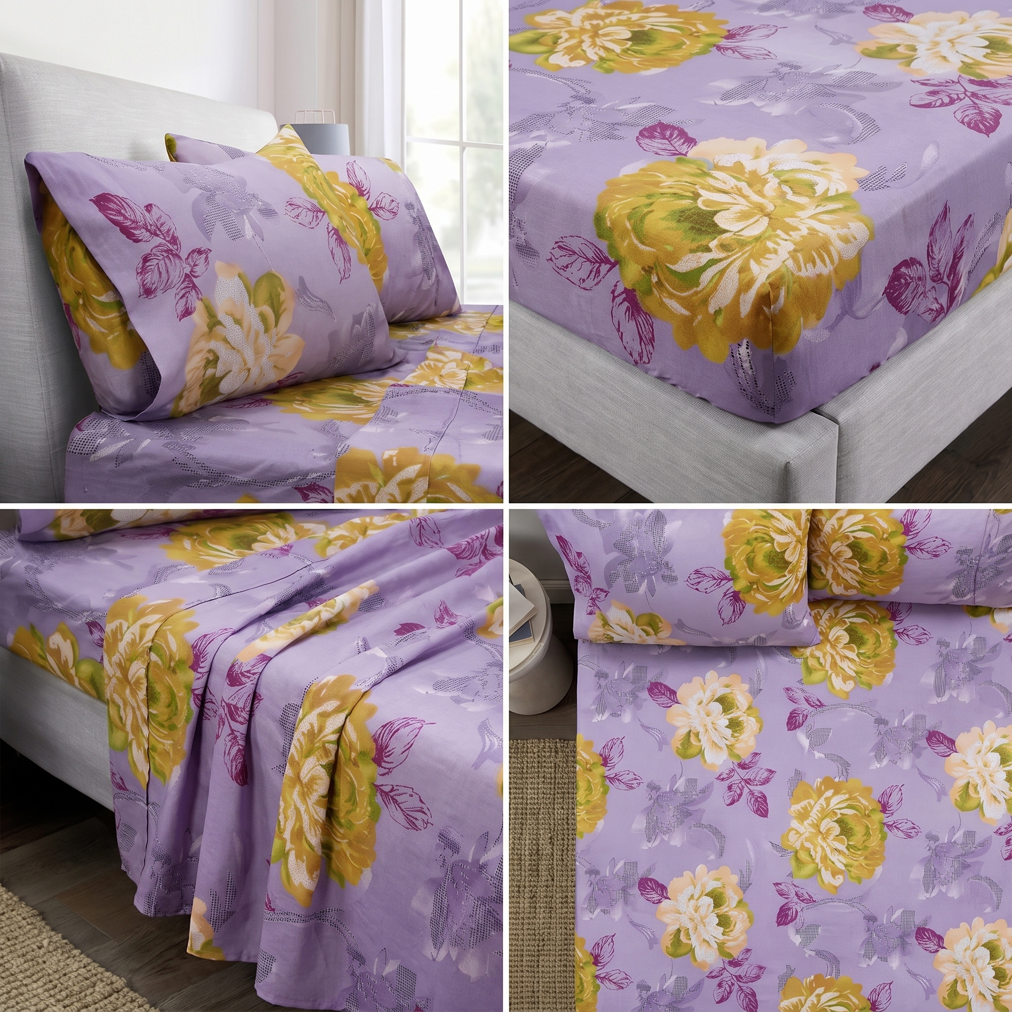 Close-up floral pillowcase yellow pattern