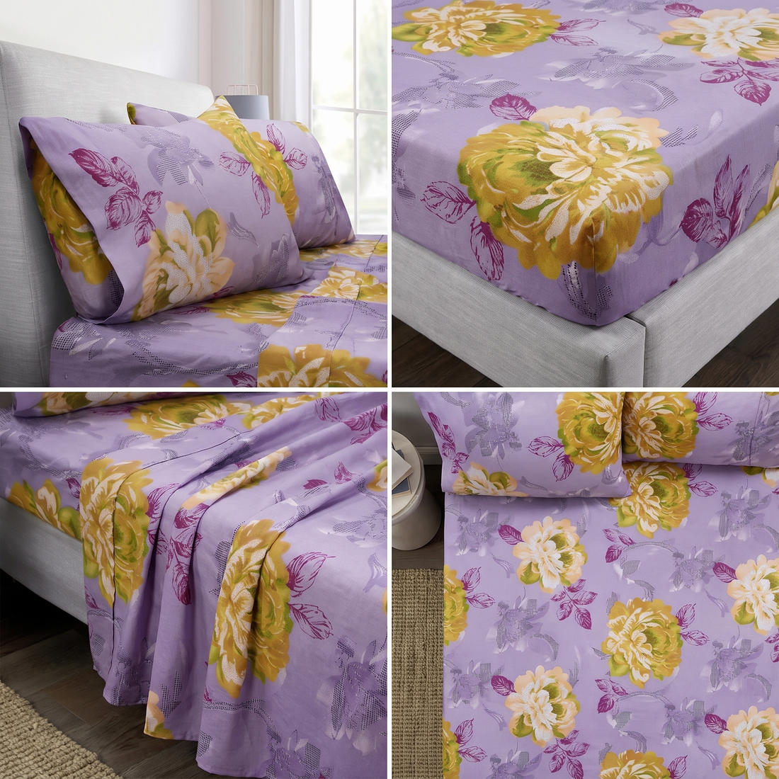 Close-up floral pillowcase yellow pattern