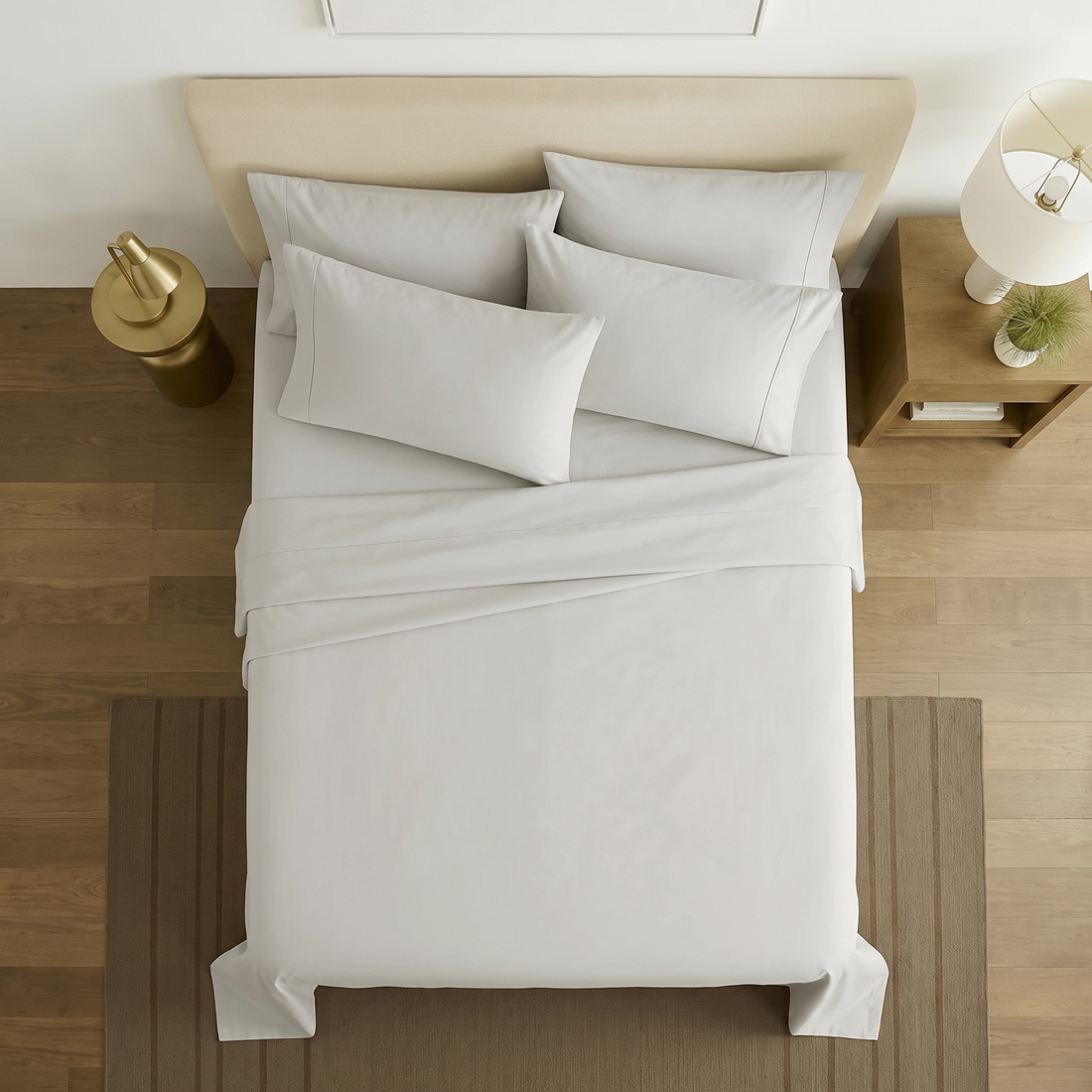 Overhead view of grey sheet set