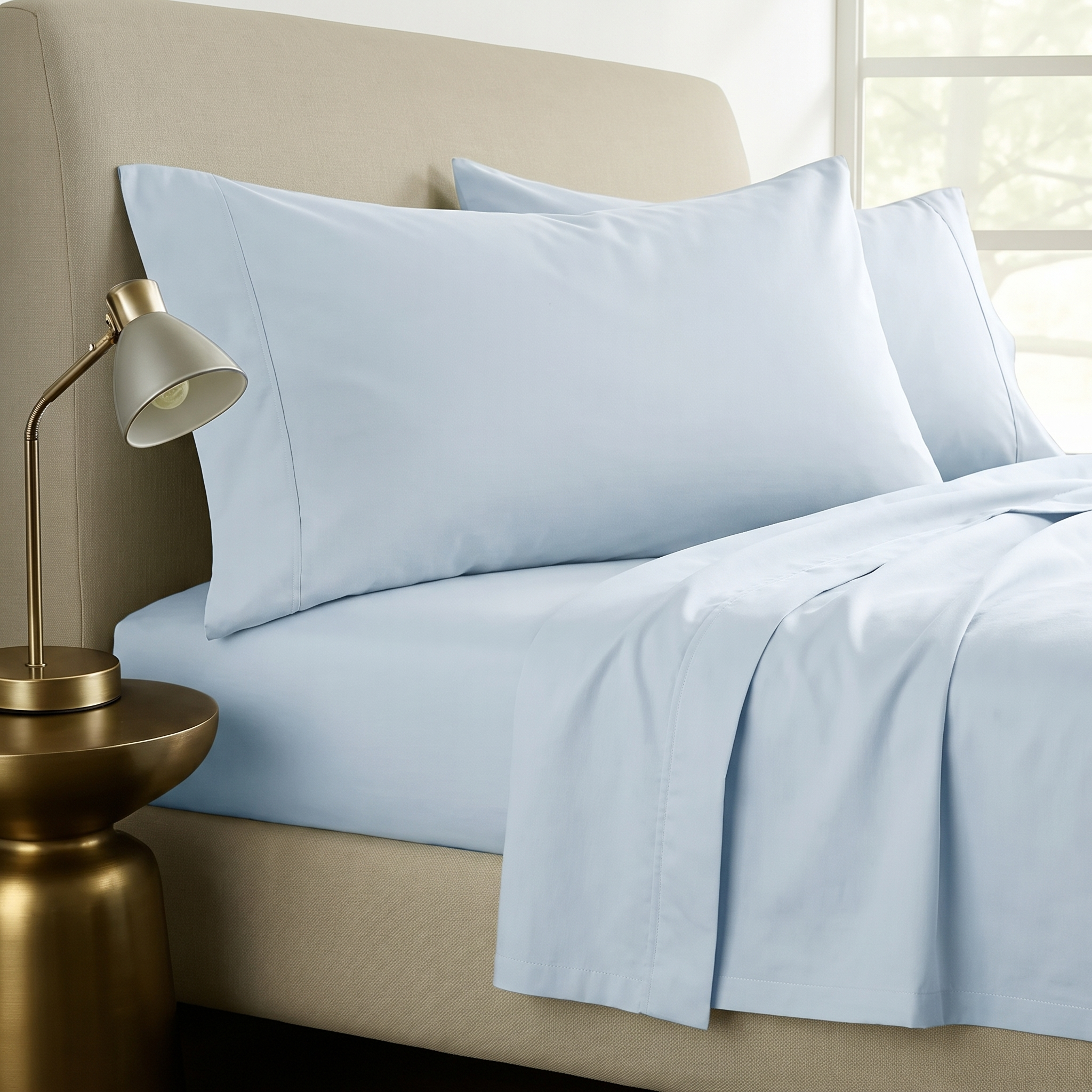 1000TC Pure Soft Cotton Sheet Set - Pale Blue