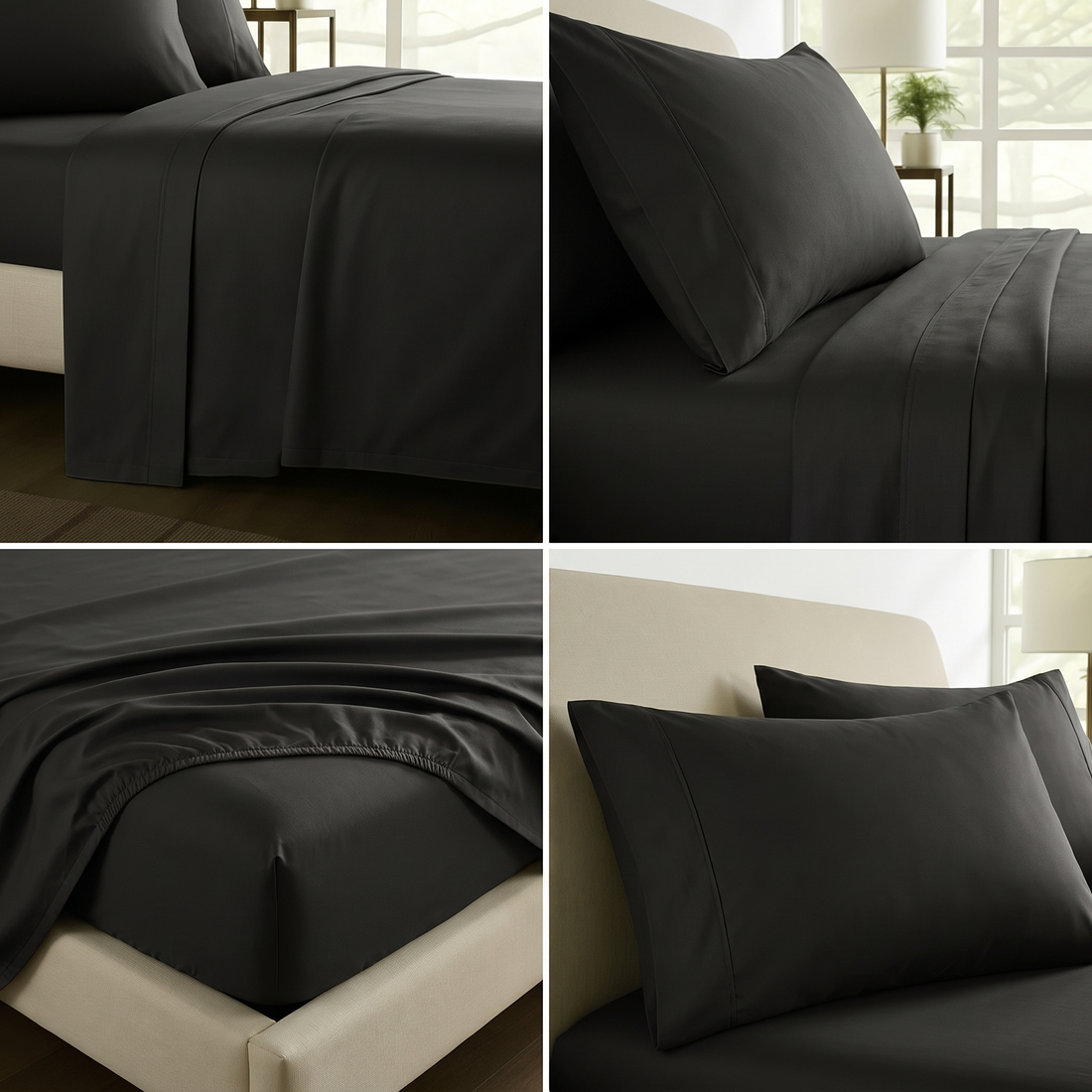 1000TC Pure Soft Cotton Sheet Set - Black