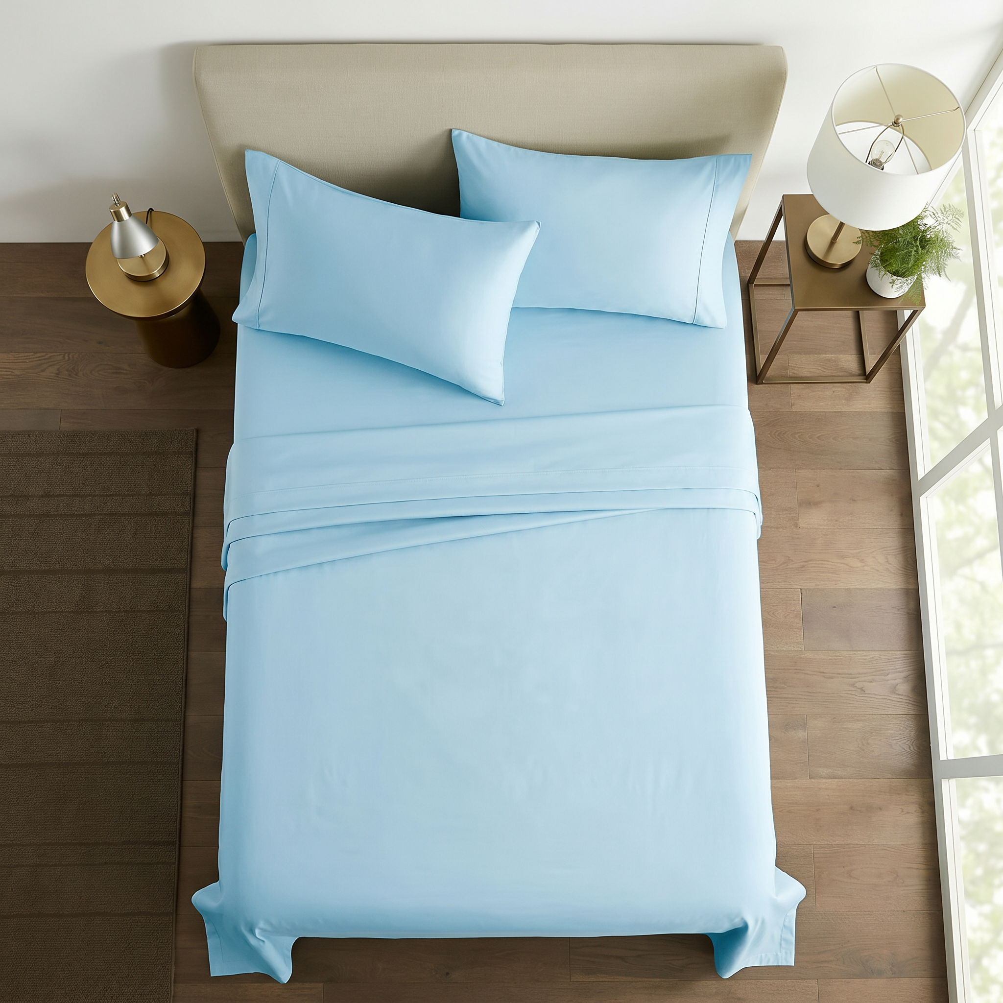 1000TC Pure Soft Cotton Sheet Set - Light Blue