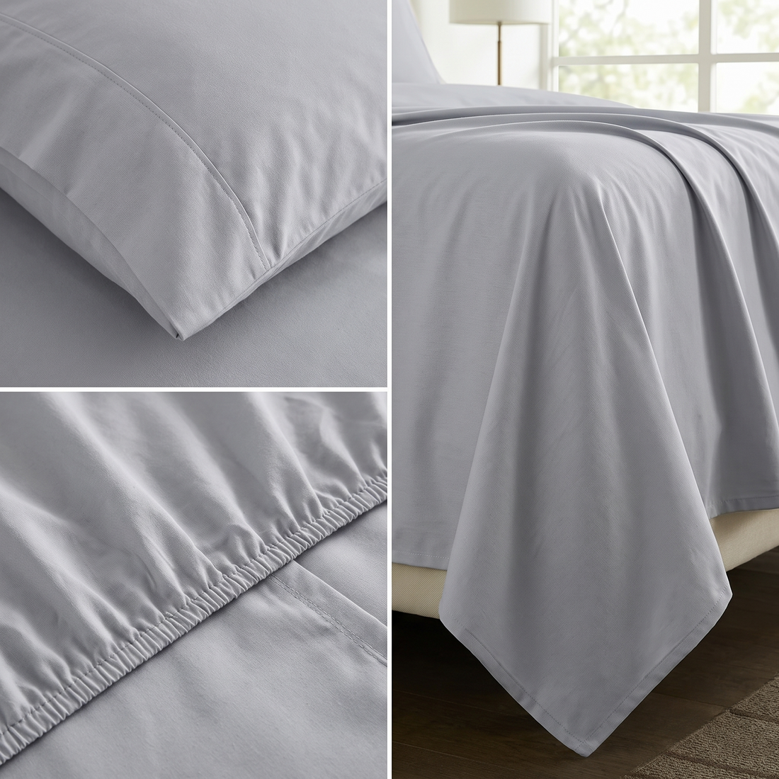 1000TC Pure Soft Cotton Sheet Set - Silver Grey