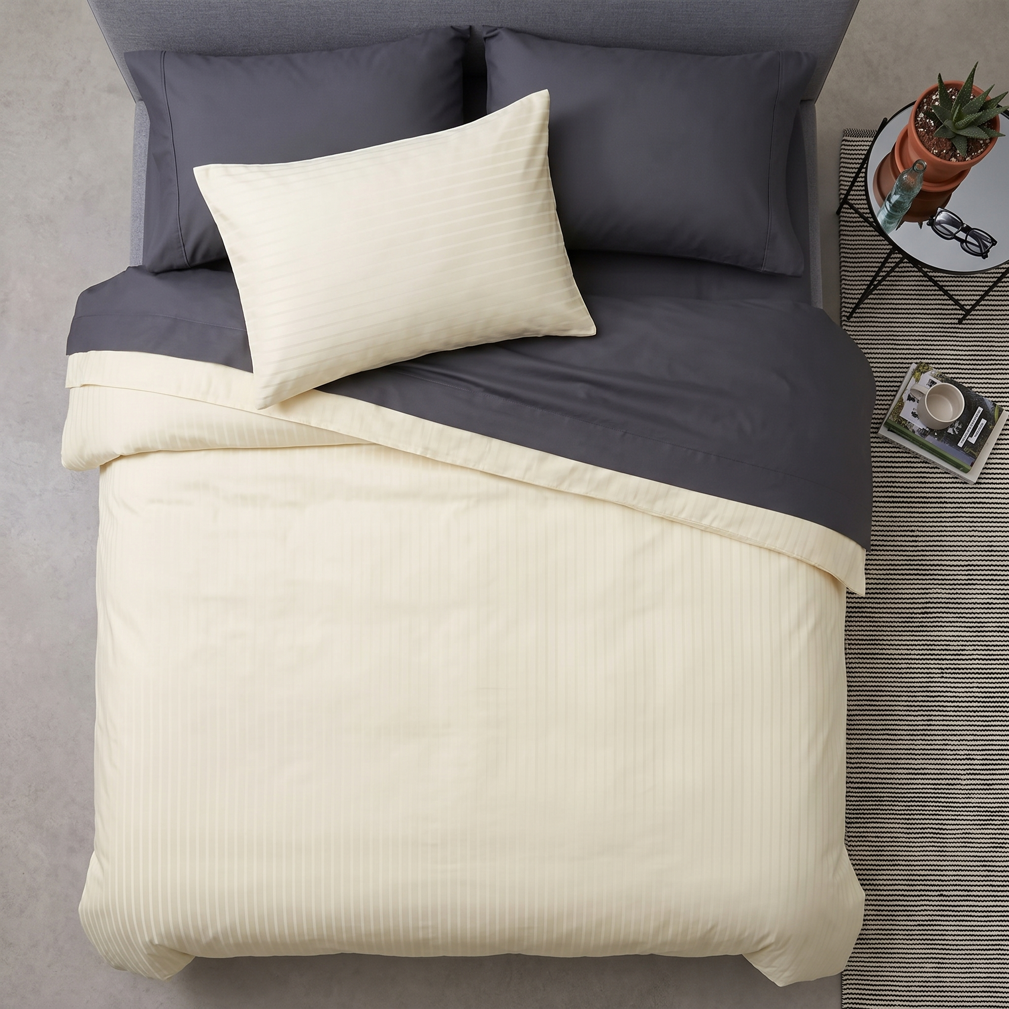 1000TC Pure Cotton Pin Stripe Sheet Set - Ivory