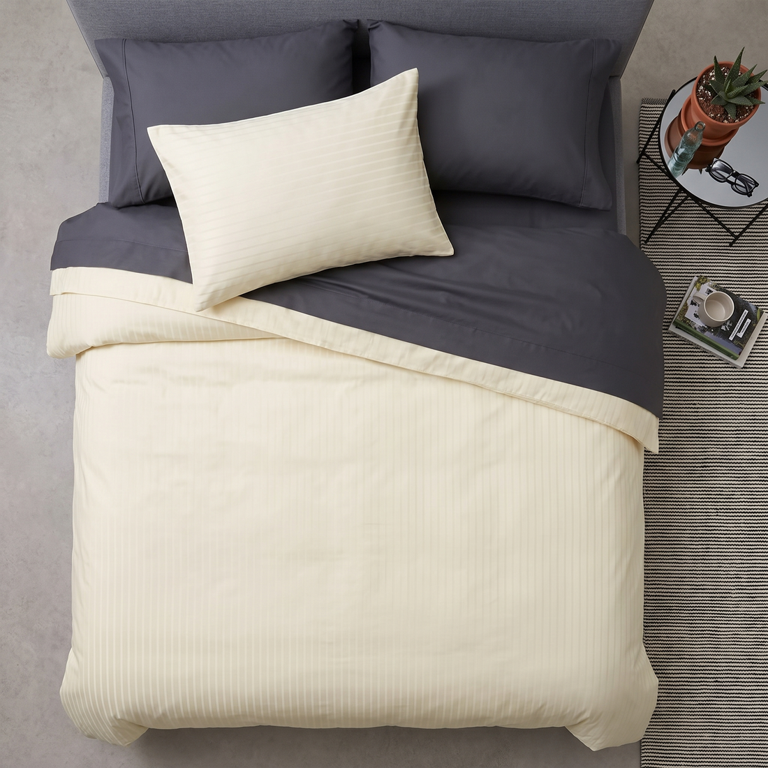 1000TC Pure Cotton Pin Stripe Sheet Set - Ivory