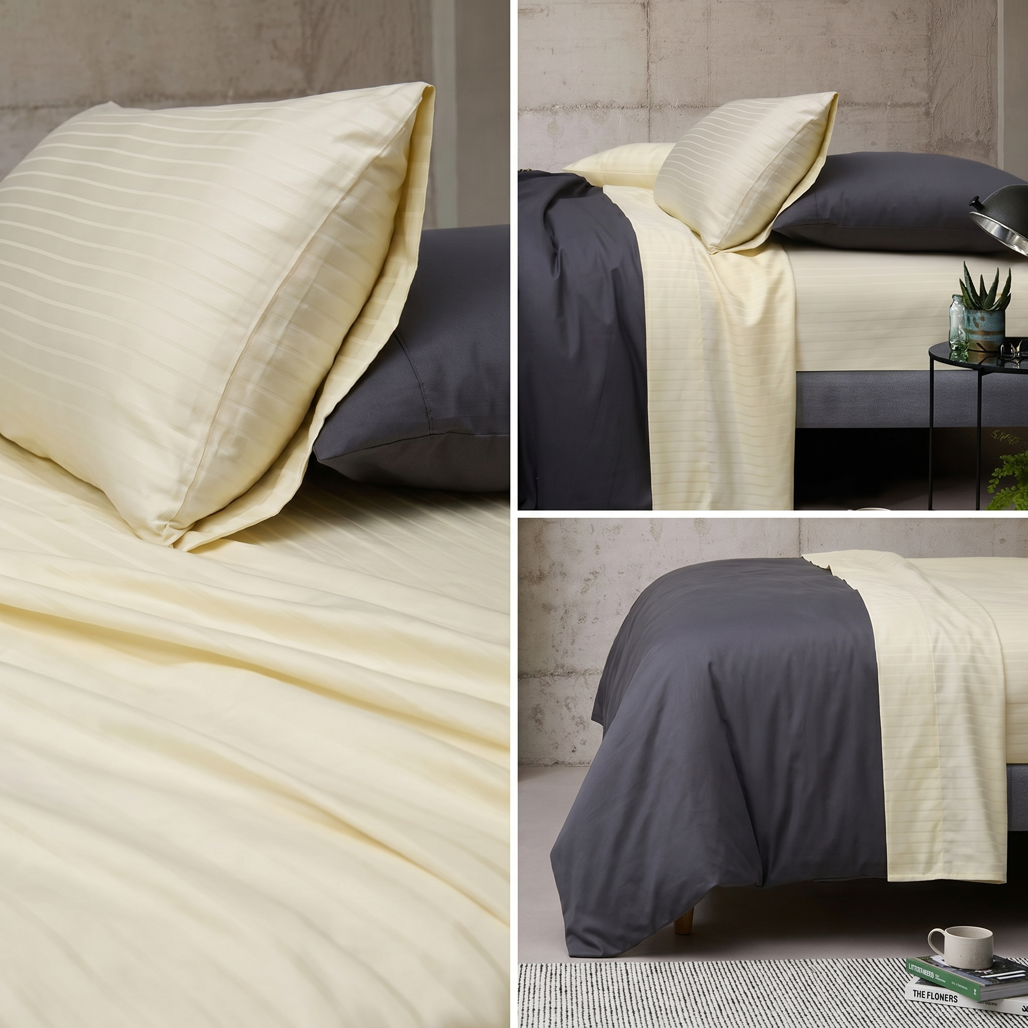 1000TC Pure Cotton Pin Stripe Sheet Set - Ivory