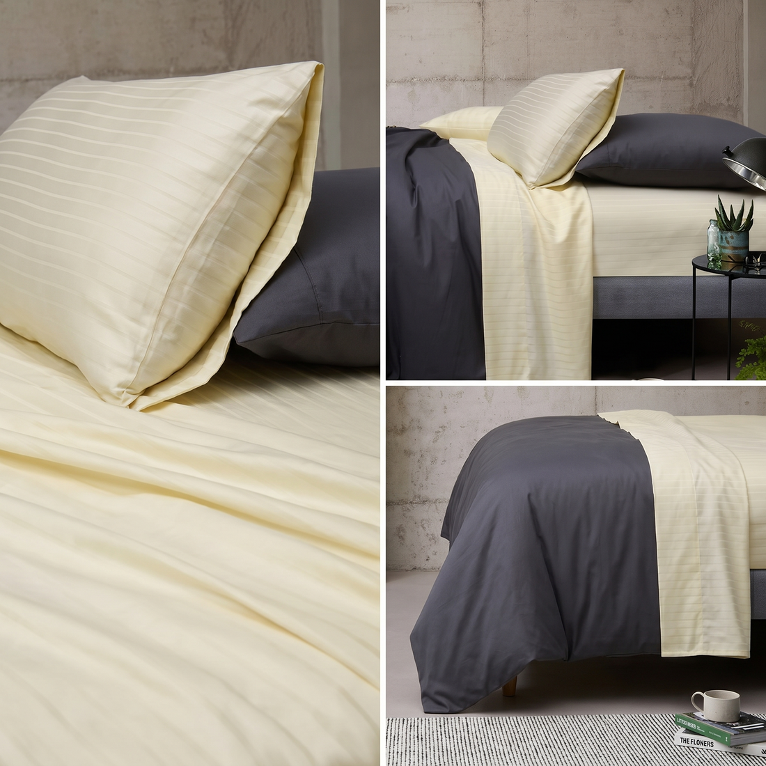 1000TC Pure Cotton Pin Stripe Sheet Set - Ivory