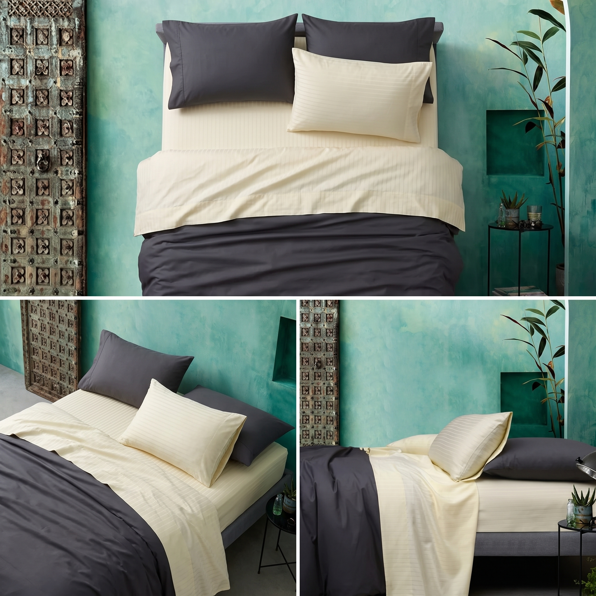 1000TC Cotton Rich Stripe Sheet Set - Ivory