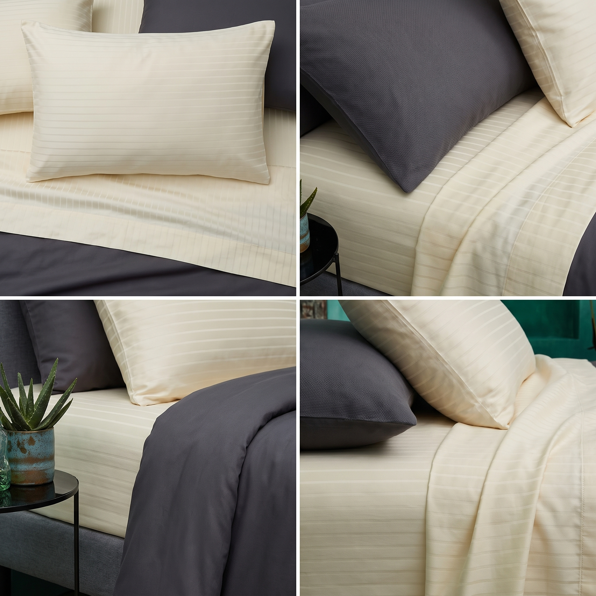 1000TC Cotton Rich Stripe Sheet Set - Ivory