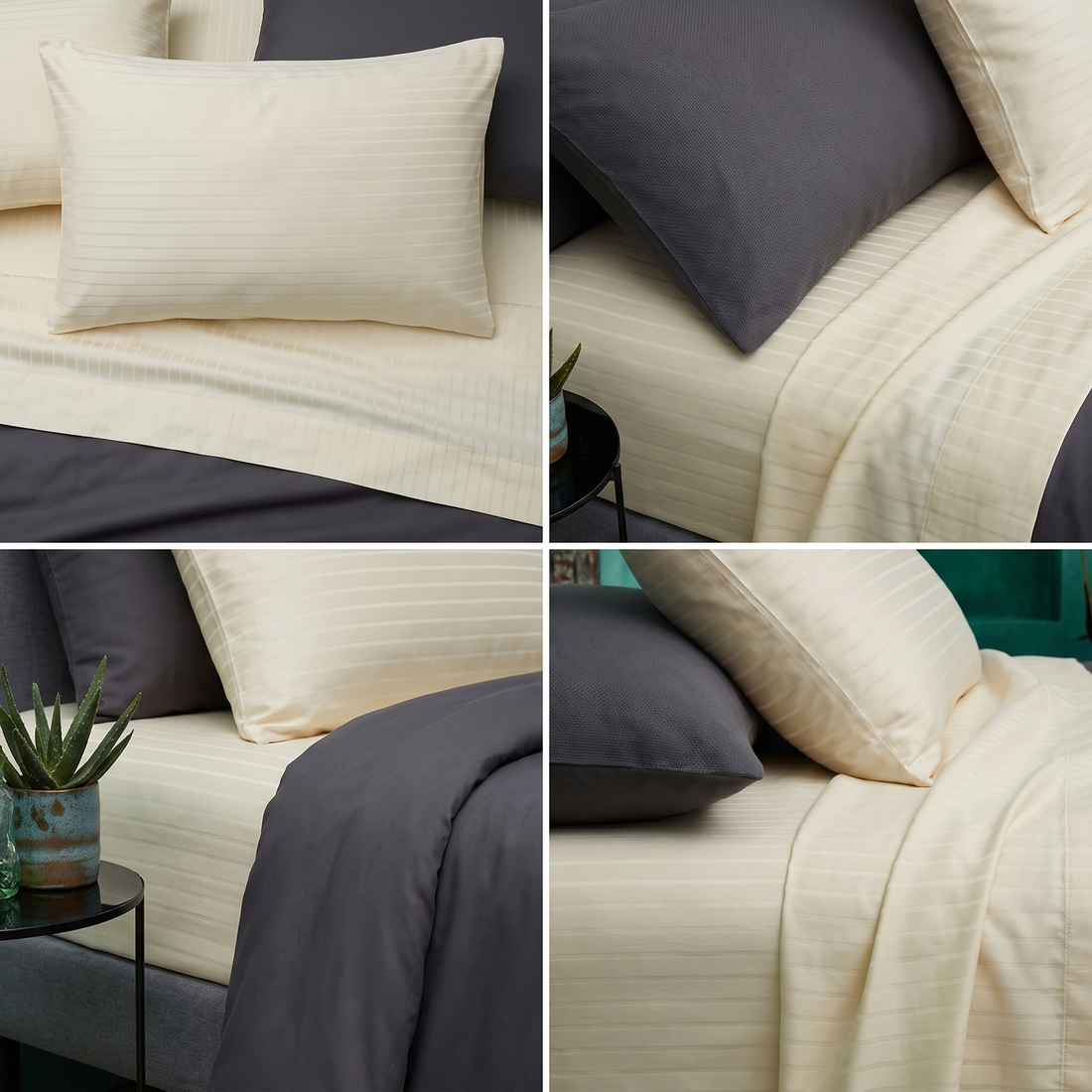 1000TC Cotton Rich Stripe Sheet Set - Ivory