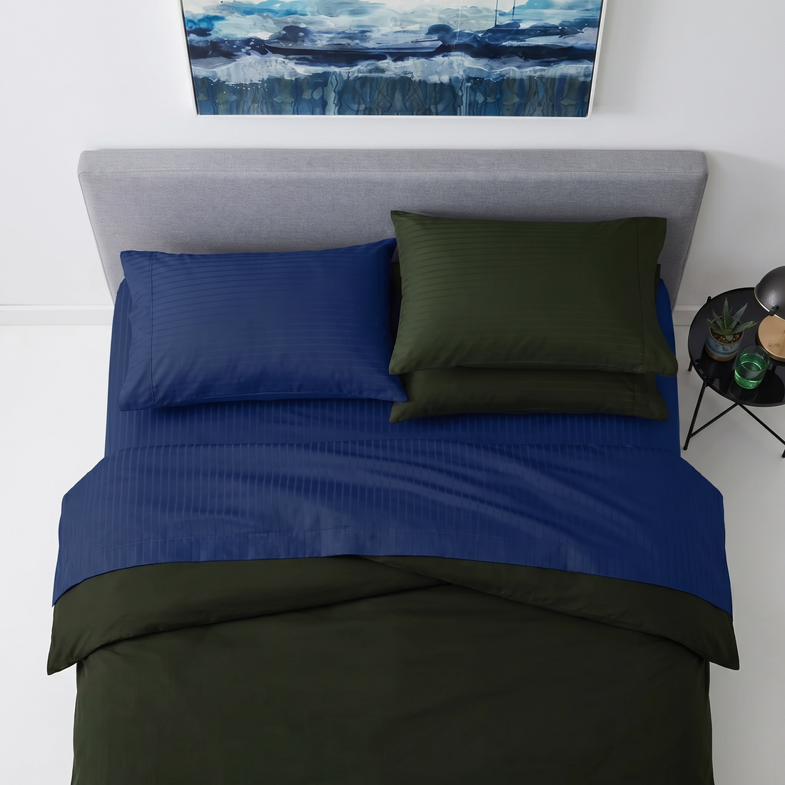 1000TC Cotton Rich Stripe Sheet Set - Navy Blue