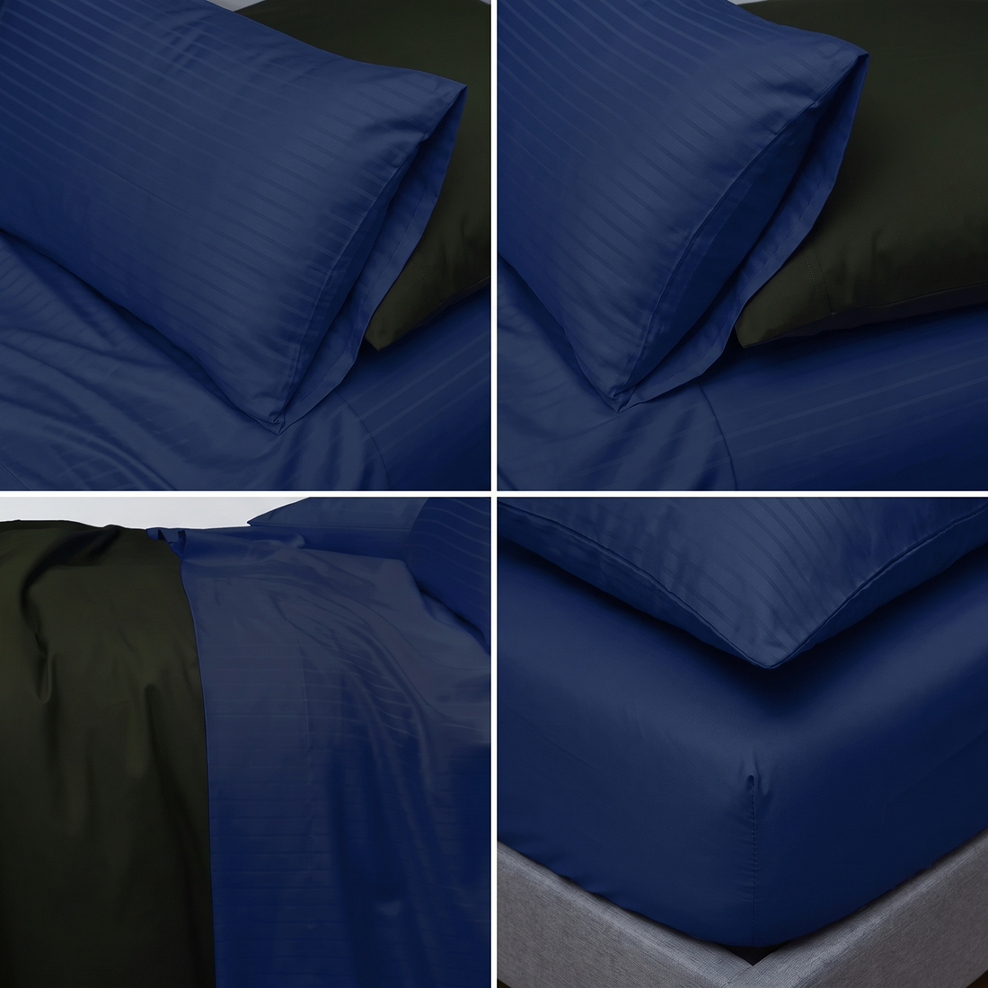 1000TC Cotton Rich Stripe Sheet Set - Navy Blue