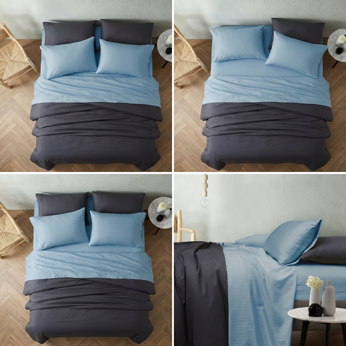 1000TC Cotton Rich Stripe Sheet Set - Delphinium