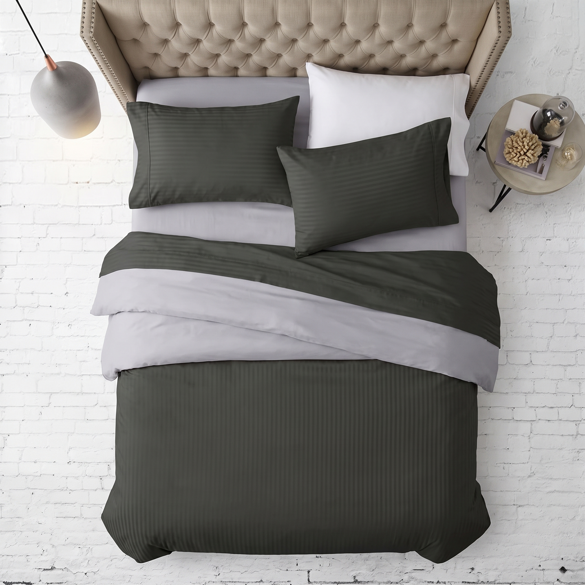 1000TC Cotton Rich Stripe Sheet Set - Charcoal