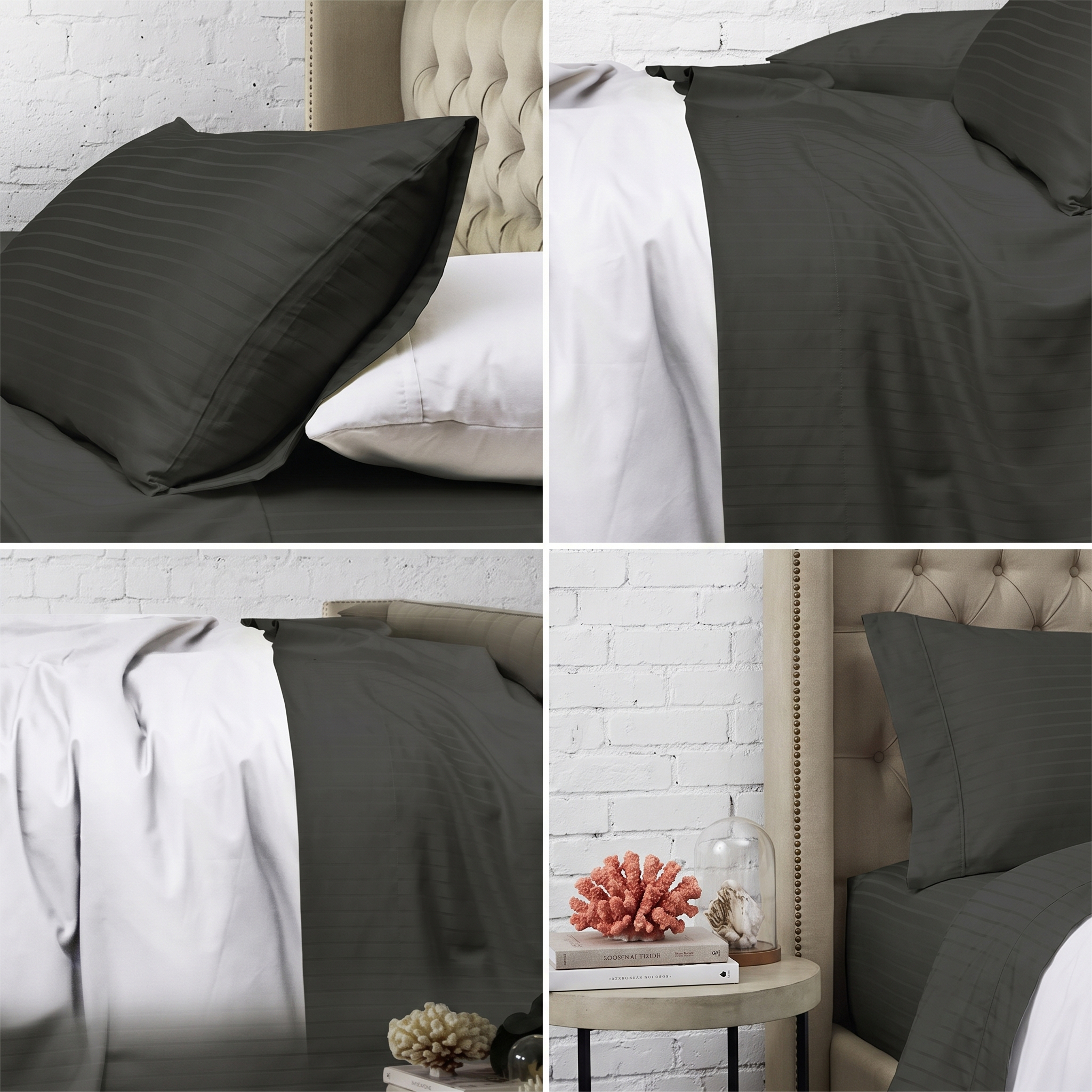 1000TC Cotton Rich Stripe Sheet Set - Charcoal