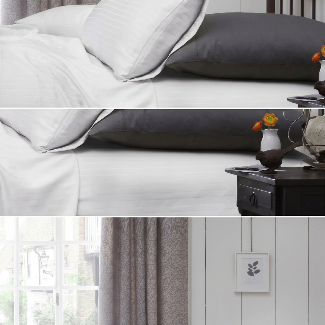 1000TC Cotton Rich Stripe Sheet Set - White