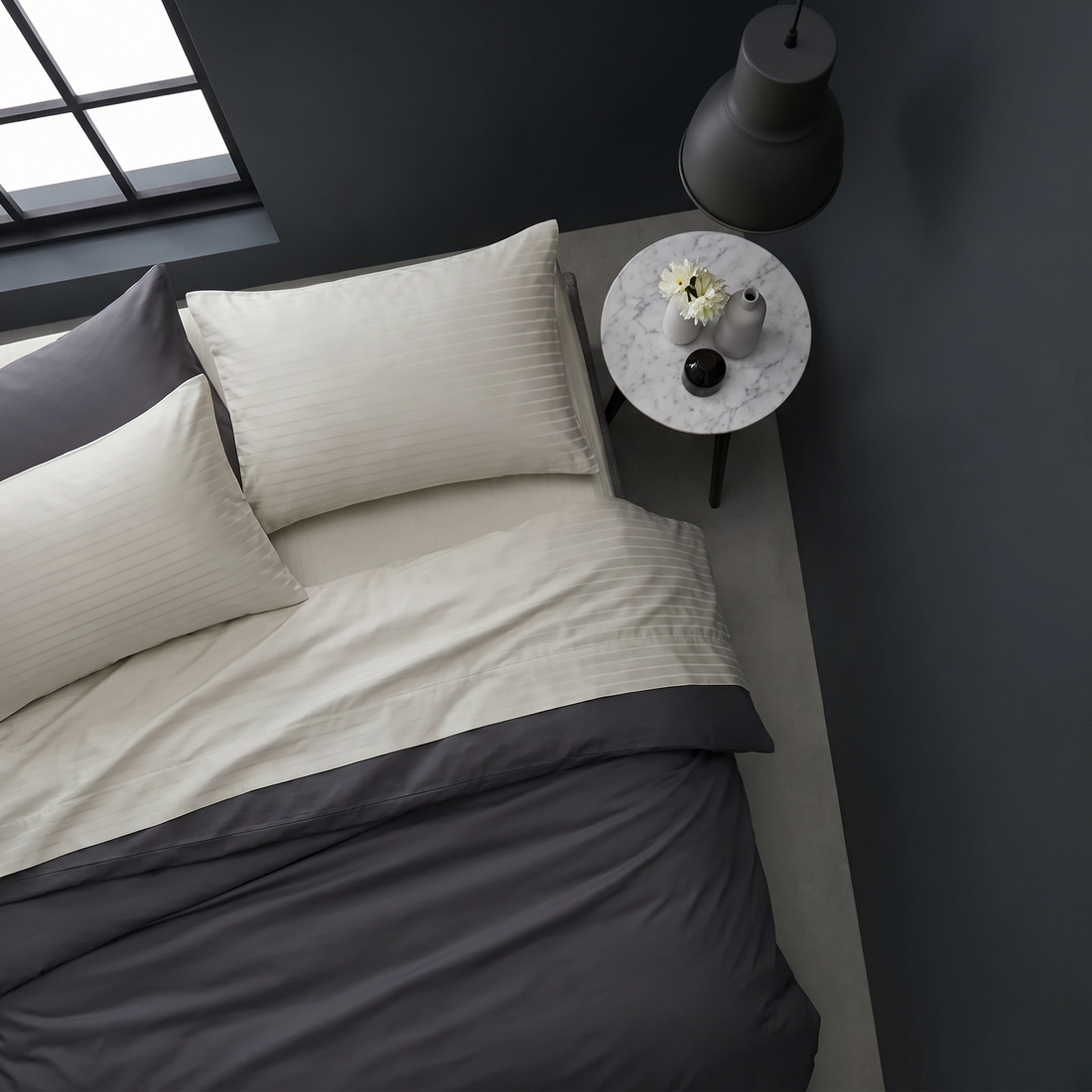 1000TC Cotton Rich Stripe Sheet Set - Silver