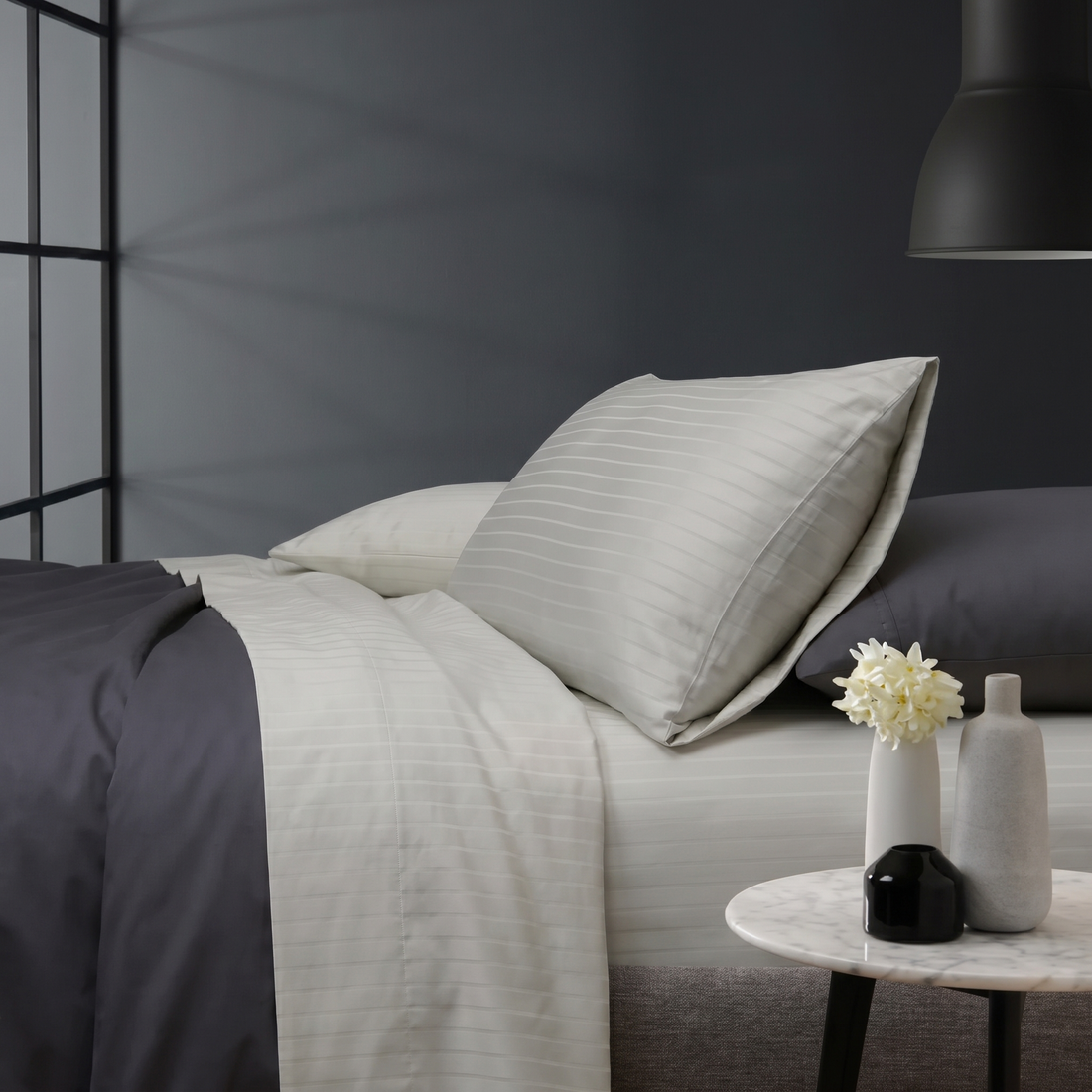 1000TC Cotton Rich Stripe Sheet Set - Silver