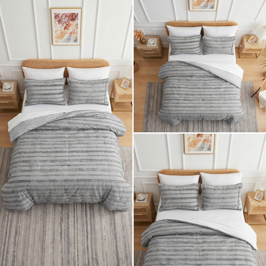 Tufted 3 Pcs Quilt Cover Set - Silver Grey