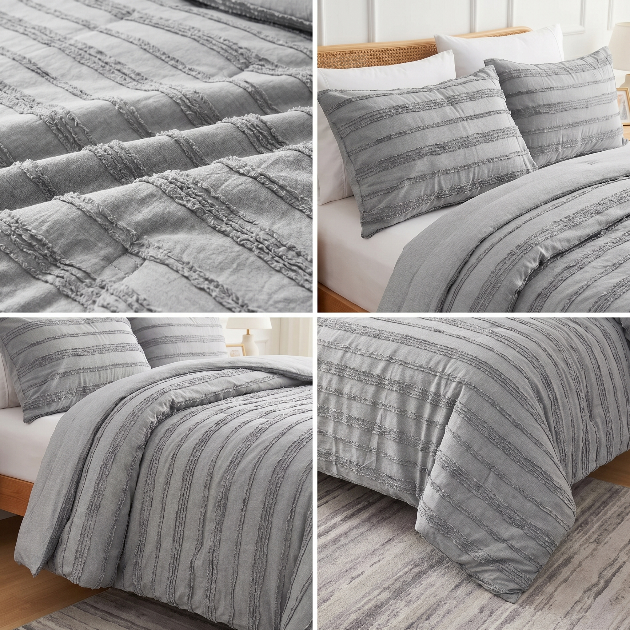 Tufted 3 Pcs Quilt Cover Set - Silver Grey