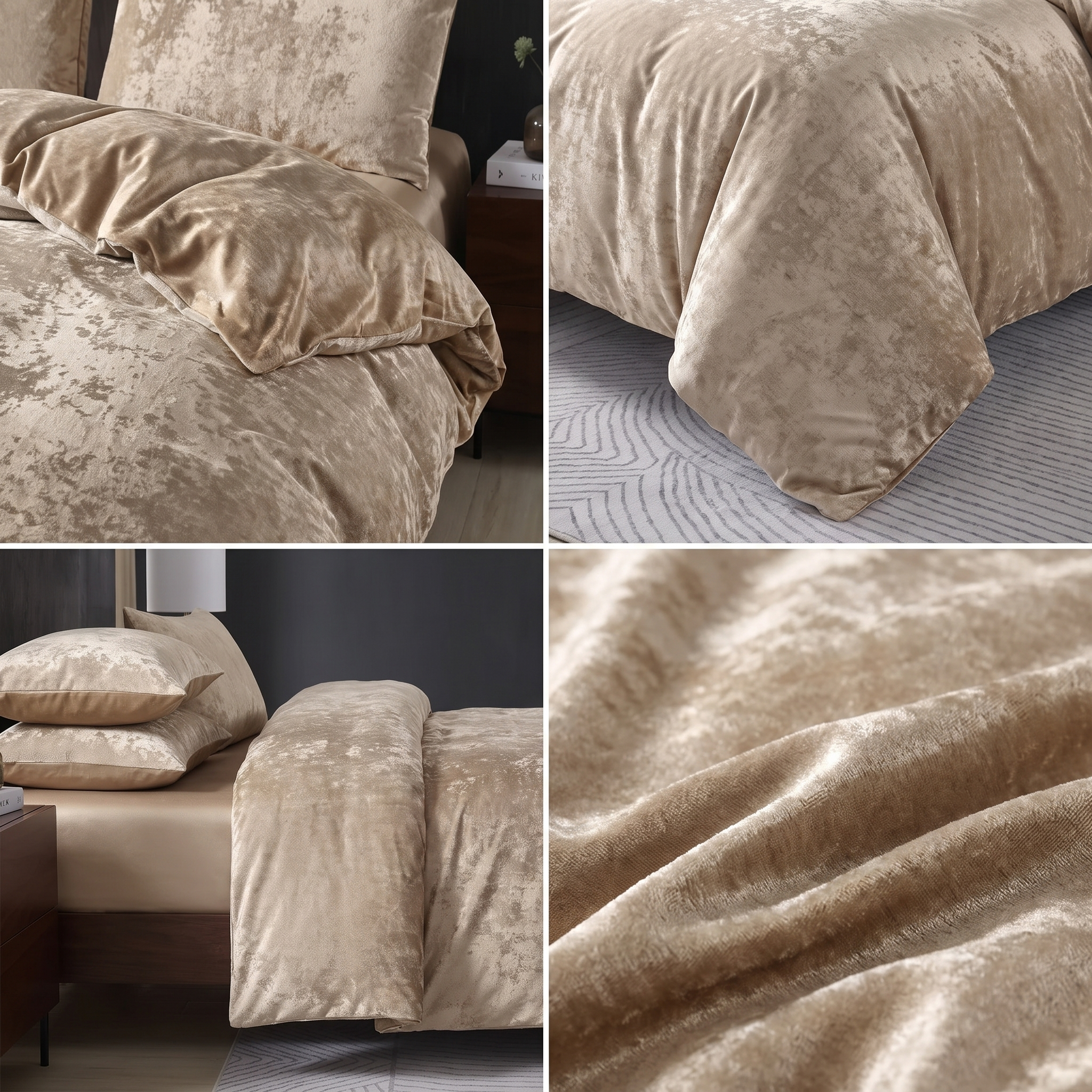 Crushed Velvet 3 Piece Quilt Cover Set - Gold Caramel