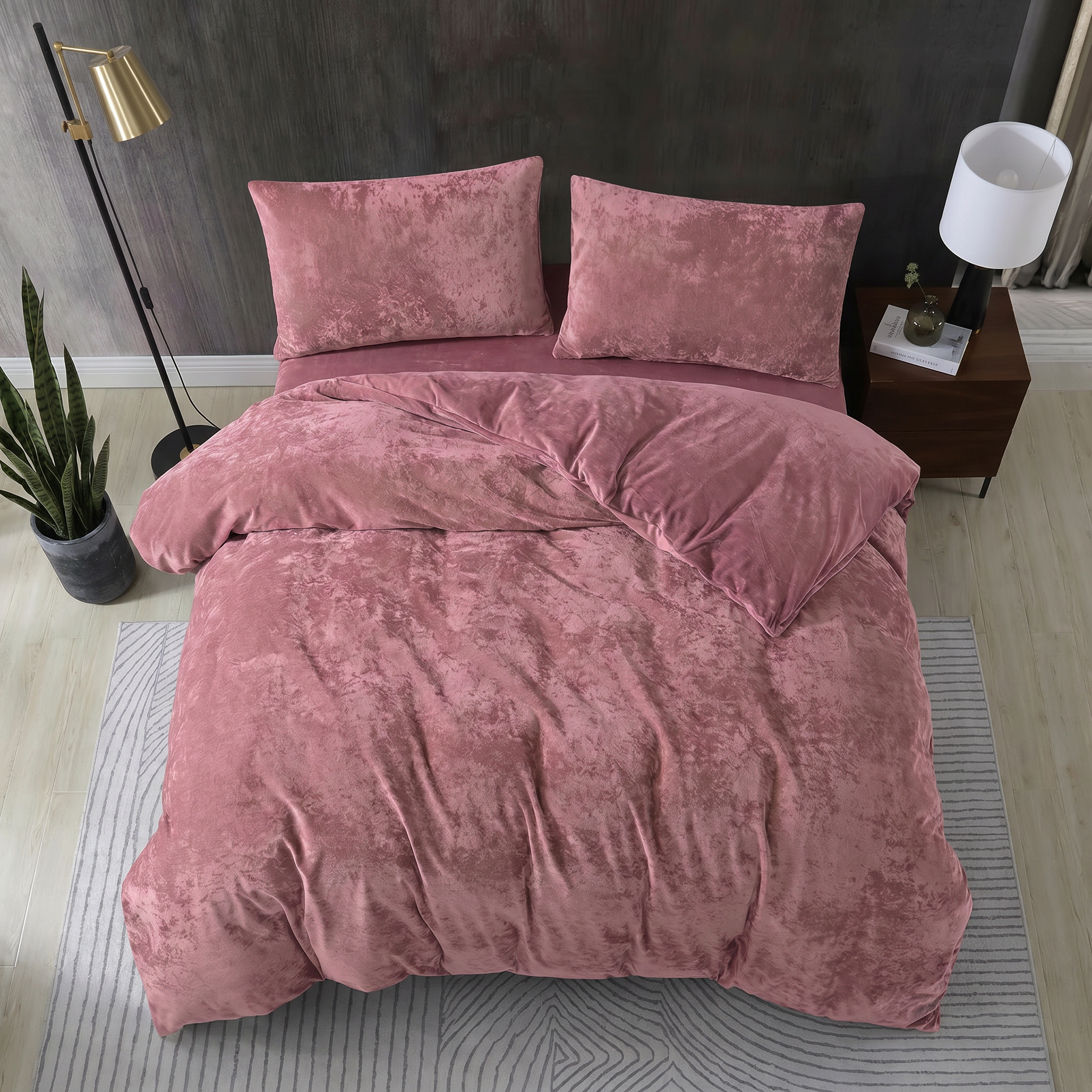 Crushed Velvet 3 Piece Quilt Cover Set - Dusty Pink