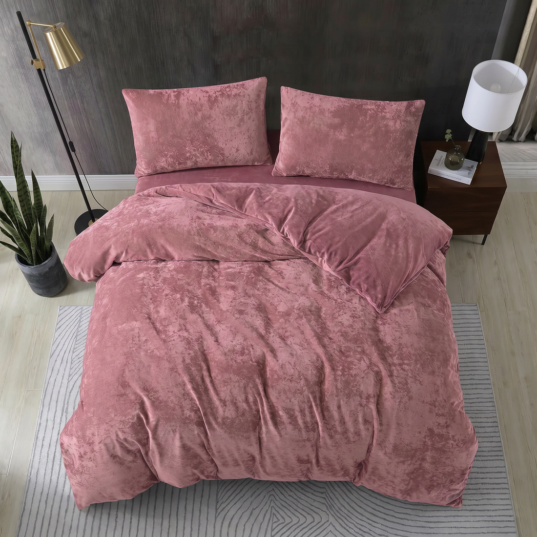 Crushed Velvet 3 Piece Quilt Cover Set - Dusty Pink
