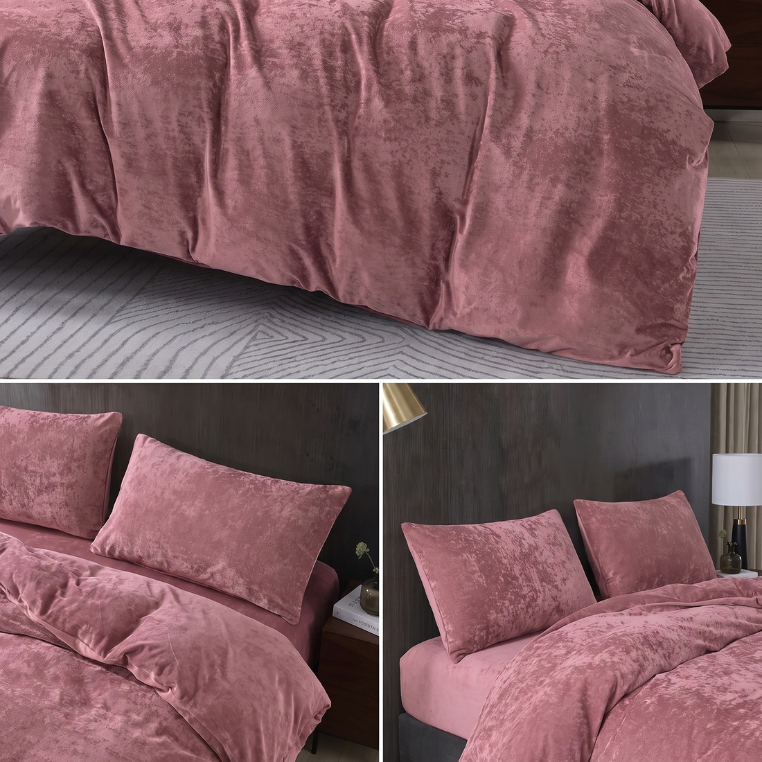 Crushed Velvet 3 Piece Quilt Cover Set - Dusty Pink