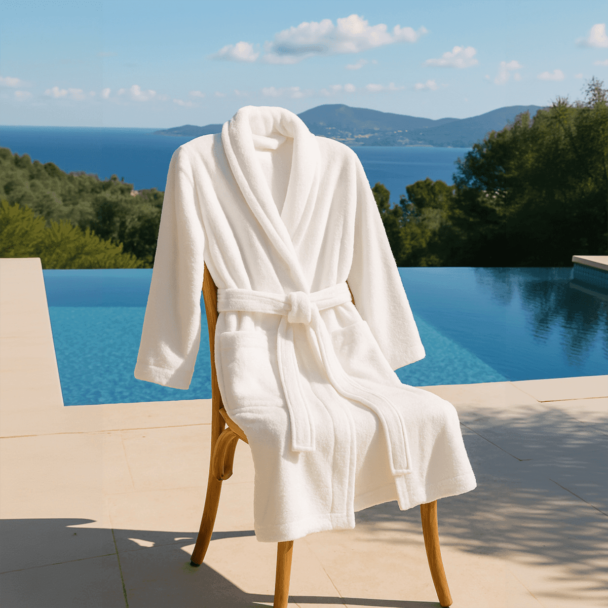 Soft white terry cloth bathrobe
